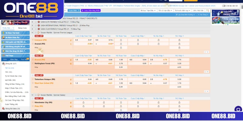 Thể thao ONE88 không ngừng cải tiến và đa dạng hóa các lựa chọn